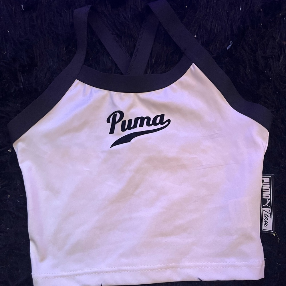 Puma White and Black Fitted Crop Tank Top